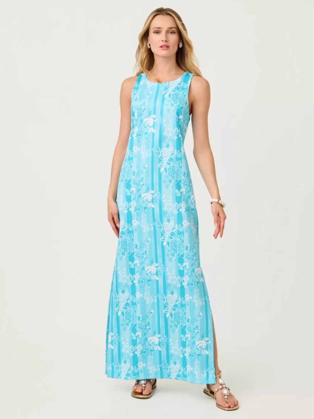 NWT Lilly Pulitzer Melodie Maxi Dress, Capri Blue Roseys Petals, XS